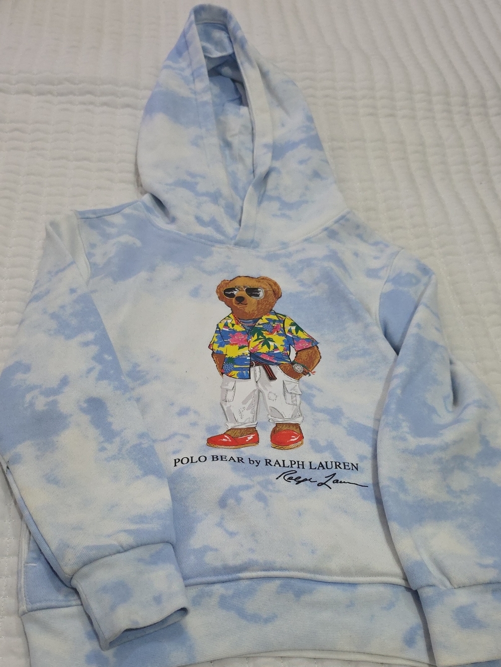 Ralph Lauren Tie-Dye Polo Bear Hoodie - Light Blue/White